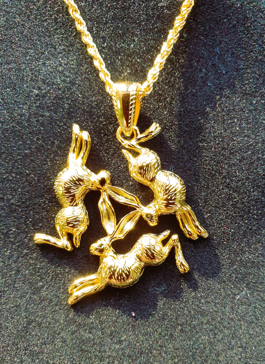 Triple Hare Necklace Gold & Ear Studs